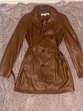 Kenneth Cole Brown Faux Leather Trench Coat